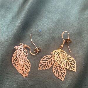 Leaf Filigree Dangle Earrings - Rose Gold